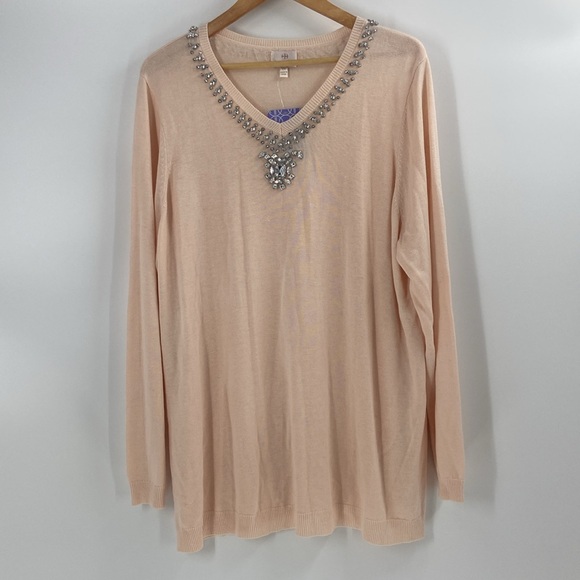 Hot in Hollywood cashmere blend soft pink tunic sweater faux rhinestone detail - Picture 16 of 16